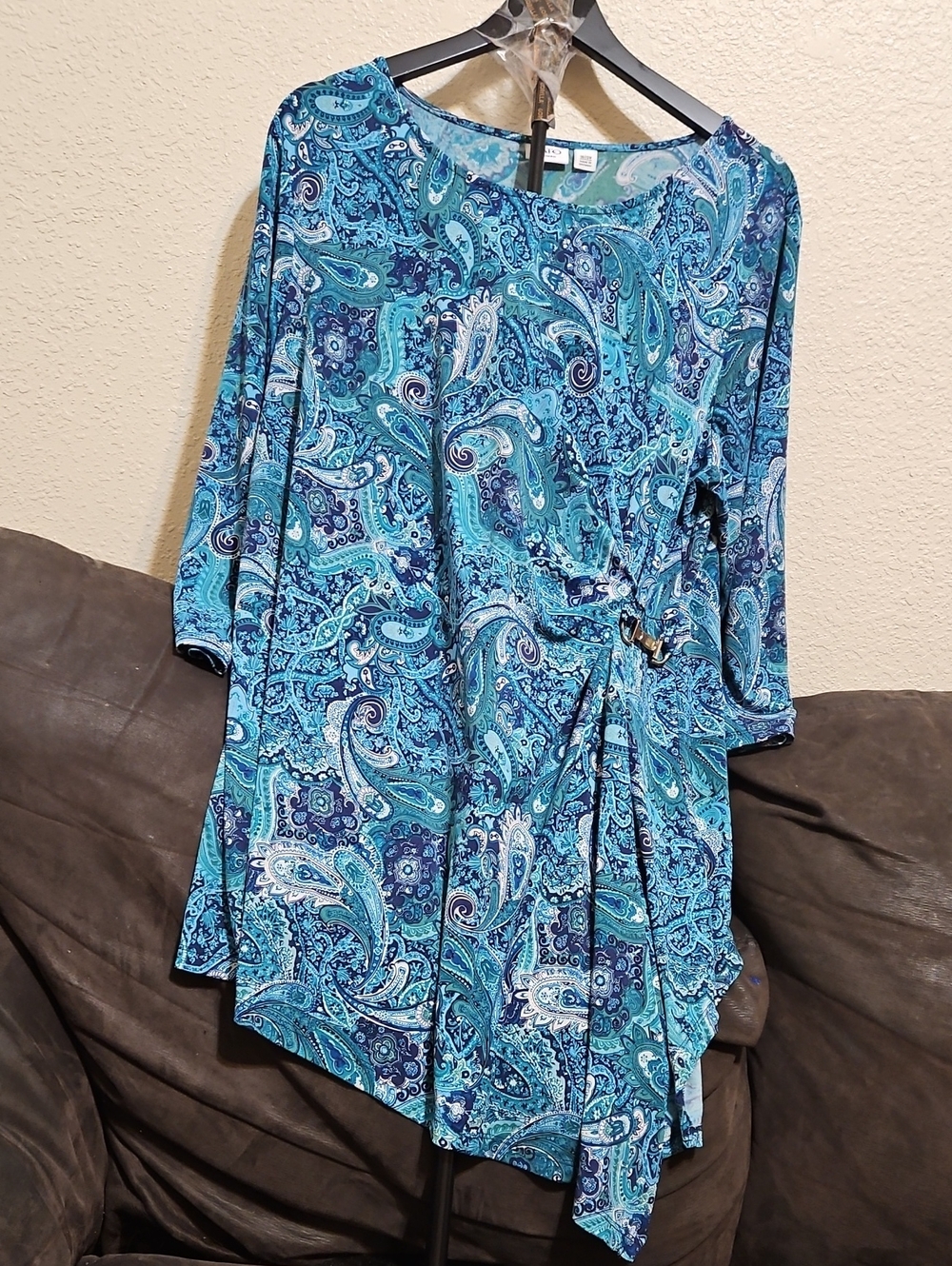 Cato Teal & Navy Paisley Tie-Detail Blouse